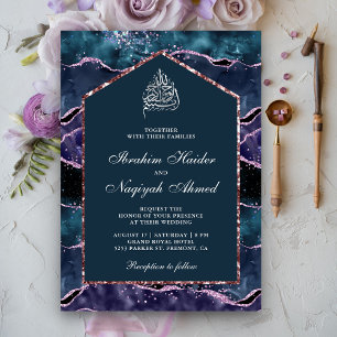 Convites Casamento Muçulmano da Arca de Mármaco Azul-Roxo