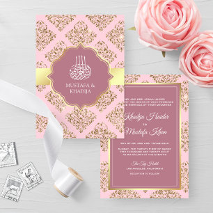 Convites Casamento Muçulmano Damasco Rosa Bege Rústico Dour