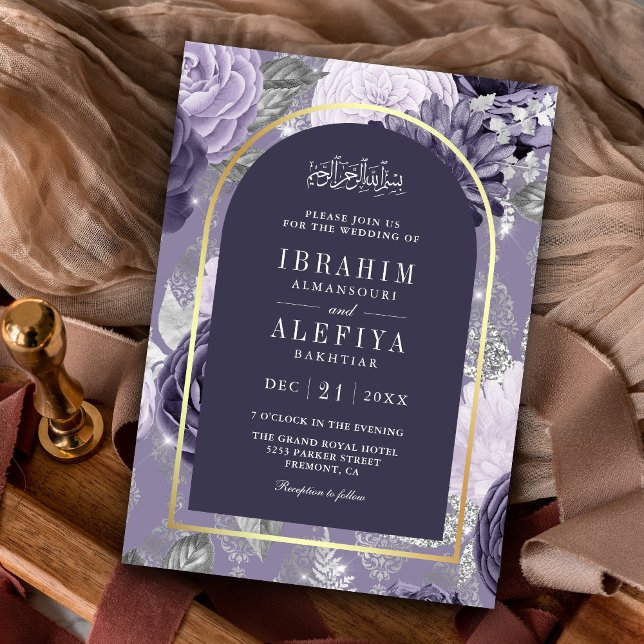 Convites Casamento Muçulmano de Arca Floral de Heather Purp (Criador carregado)