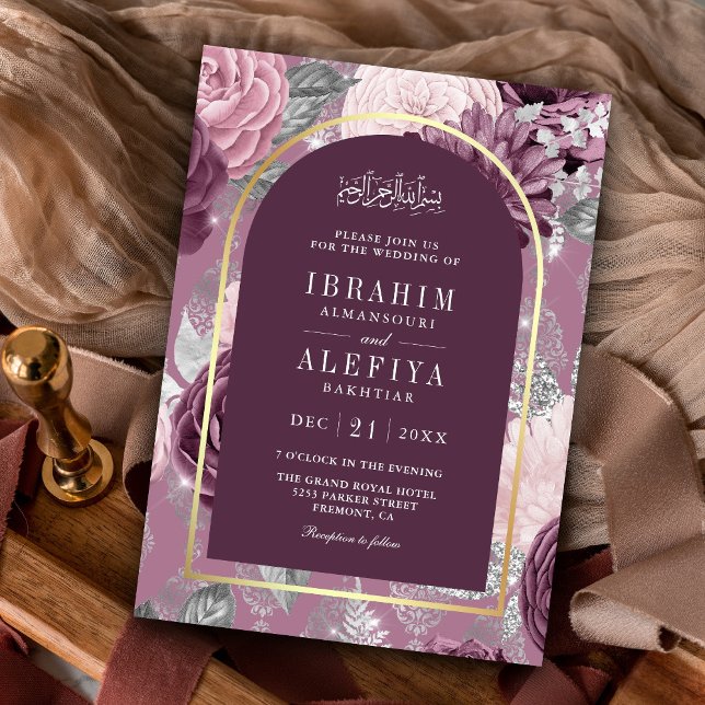 Convites Casamento Muçulmano de Arca Floral Dusty Mauve Pur (Criador carregado)