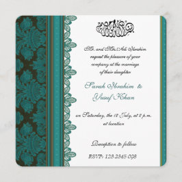Convites Casamento muçulmano de brocado azul do damasco