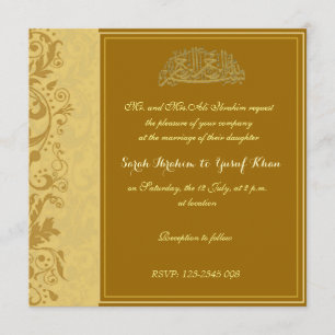 Convites Casamento muçulmano de brocado Dourado