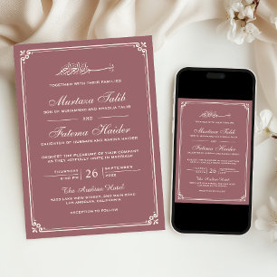Convites Casamento Muçulmano de Dusty Rosa Cream Border