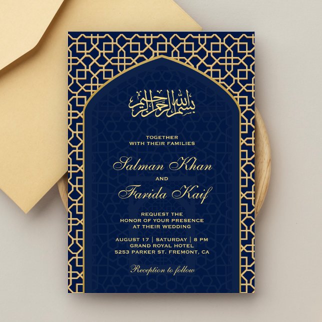 Convites Casamento Muçulmano de Mihrab Islâmico Dourado Ele (Criador carregado)