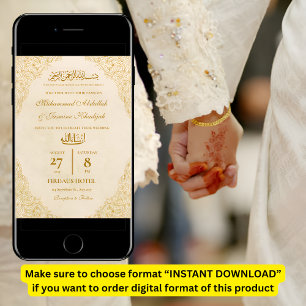 Convites Casamento Muçulmano de Nikah, Frame Dourado do Orn