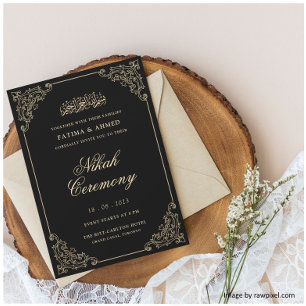 Convites Casamento Muçulmano de Nikah Negro Elegante