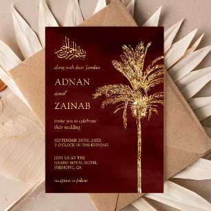 Convites Casamento Muçulmano de Palm com Data Dourada da T