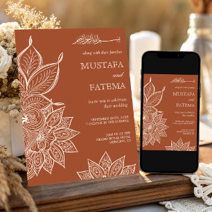 Convites Casamento Muçulmano de Terracotta Cream Mehndi Hen