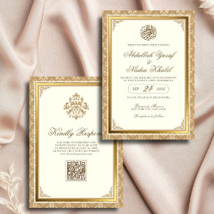 Convites Casamento Muçulmano do Código QR do Damask Eleganc