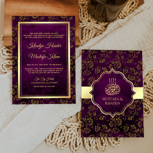 Convites Casamento Muçulmano Dourado Roxo Rústico Vintage c