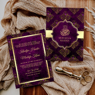 Convites Casamento Muçulmano Dourado Roxo Rústico Vintage D