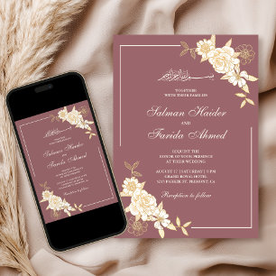 Convites Casamento Muçulmano Dusty Rosa Cream Floral Branch