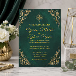 Convites Casamento Muçulmano em Ouro Verde Esmeralda