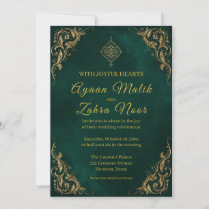 Convites Casamento Muçulmano em Ouro Verde Esmeralda