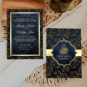 Convites Casamento Muçulmano Filigrana Azul Naval Dourado R