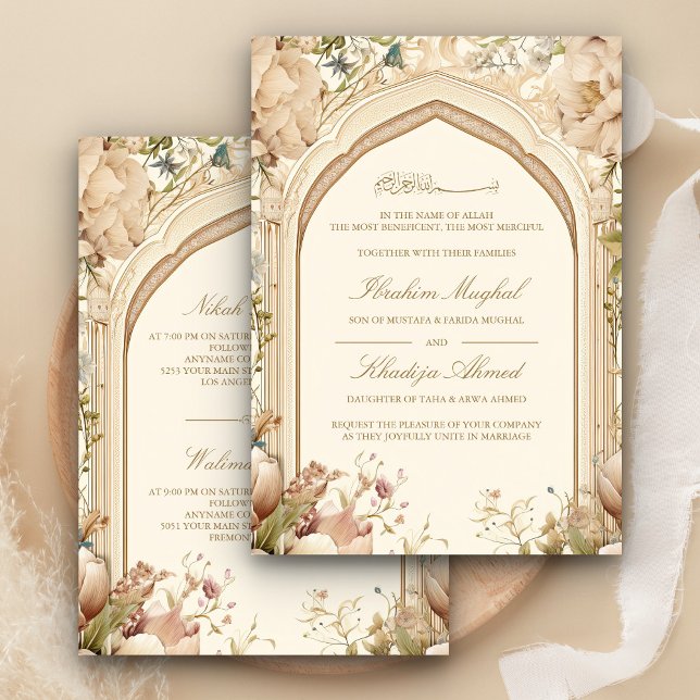 Convites Casamento Muçulmano Floral Arco Rústico Terroso Cr (Criador carregado)