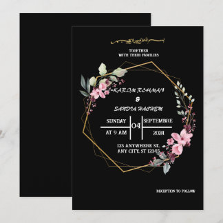 Convites Casamento muçulmano floral branco e negro elegante