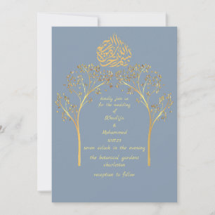 Convites Casamento muçulmano floral elegante DUSTY BLUE