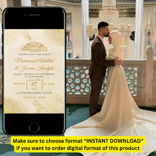 Convites Casamento Muçulmano Islâmico com Frame Floral Dour