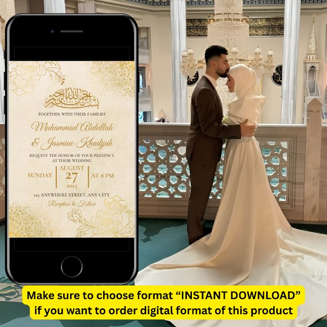 Convites Casamento Muçulmano Islâmico com Frame Floral Dour (Criador carregado)