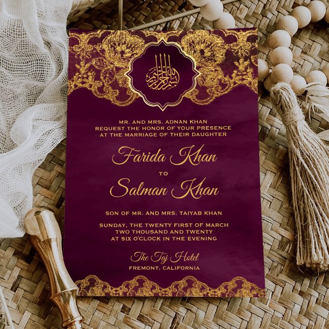 Convites Casamento Muçulmano Islâmico com rendas de ouro de (Criador carregado)