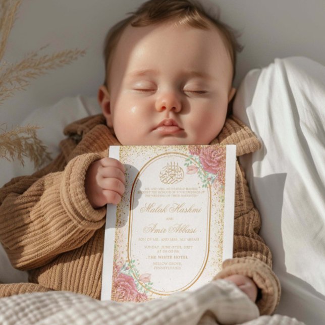 Convites Casamento muçulmano islâmico cor-de-rosa e Rosa Gl (Criador carregado)