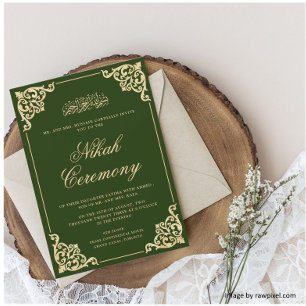 Convites Casamento Muçulmano Islâmico de Nikah Verde Elegan