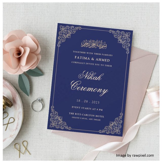Convites Casamento Muçulmano Islâmico de Nikkah marinho Blu (Criador carregado)