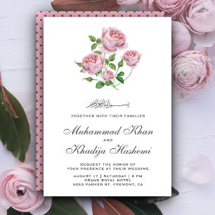 Convites Casamento Muçulmano Islâmico de Rosas Rosa Elegant