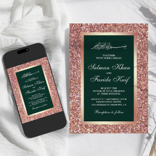 Convites Casamento Muçulmano Islâmico do Emerald, Dourado r