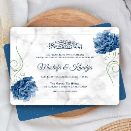 Convites Casamento Muçulmano Islâmico do Marble Floral Azul