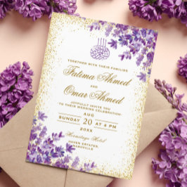 Convites Casamento Muçulmano Islâmico Dourado com Violeta V