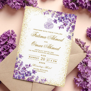 Convites Casamento Muçulmano Islâmico Dourado com Violeta V