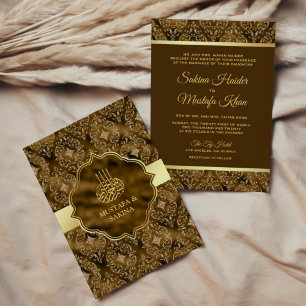 Convites Casamento Muçulmano Islâmico Dourado Damask Moss