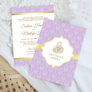 Convites Casamento muçulmano islâmico Dourado e Lavanda