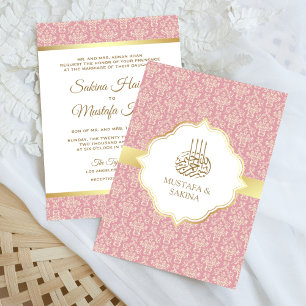 Convites Casamento muçulmano islâmico Dourado e Rosa cor-de
