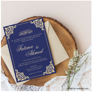 Convites Casamento Muçulmano Islâmico Dourado Nikah Blue