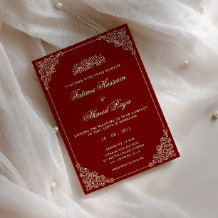Convites Casamento Muçulmano Islâmico Dourado Nikah Burgund