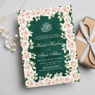 Convites Casamento Muçulmano Islâmico Floral Verde Branco