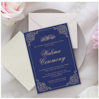 Convites Casamento Muçulmano Islâmico ornamentado Blue Wali