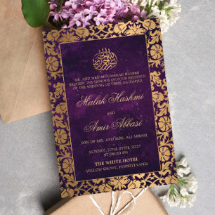 Convites Casamento muçulmano islâmico Roxo-Oriental Dourado