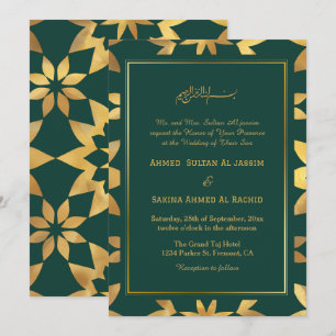 Convites Casamento Muçulmano Islâmico Verde com Ornamentado