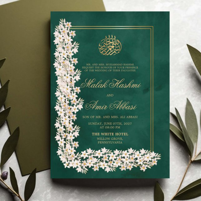 Convites Casamento Muçulmano Islâmico Verde-Floral Chic (Criador carregado)