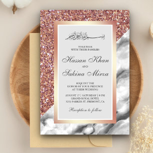 Convites Casamento Muçulmano Mármore Branco Cinza Brilho Do
