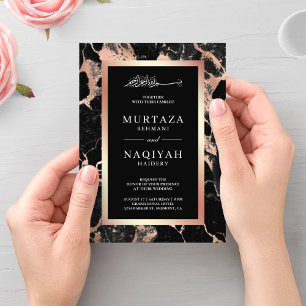 Convites Casamento Muçulmano Mármore Preto Carvão Dourado R