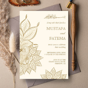 Convites Casamento Muçulmano Mehndi Henna Creme e Dourado V
