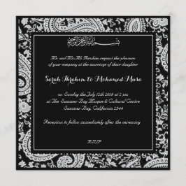 Convites Casamento muçulmano preto e branco de paisley