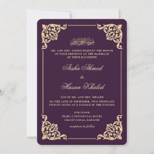 Convites Casamento Muçulmano Roxo Dourado Barroco Vitoriano