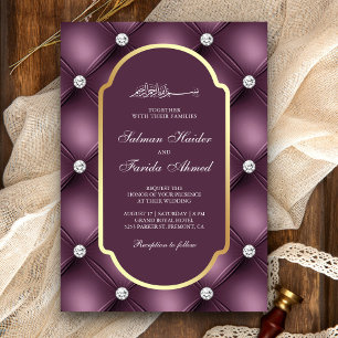 Convites Casamento Muçulmano Roxo Tuftado Diamantes Poeiren
