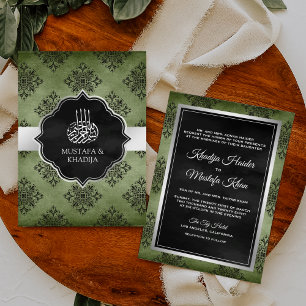 Convites Casamento Muçulmano Silver Olive Green Black Dama